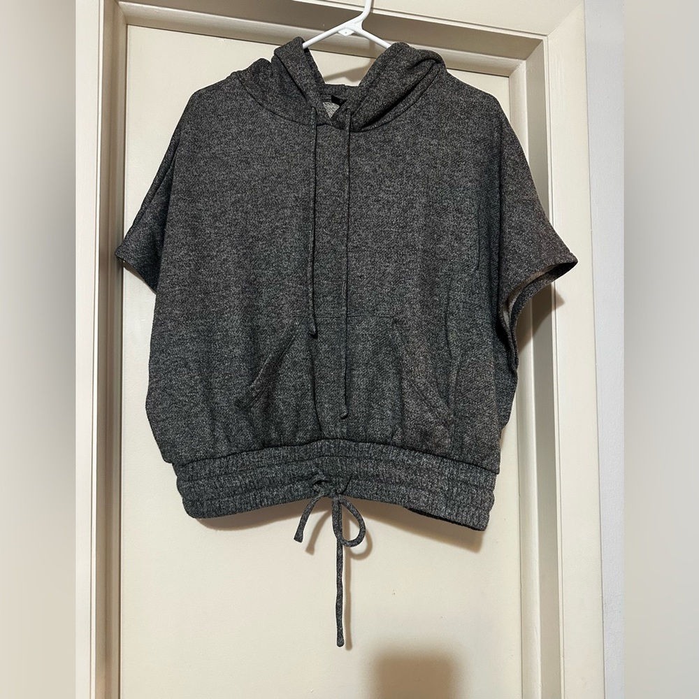 Savvi Gray Short-Sleeve Hoodie with dolman sleeves